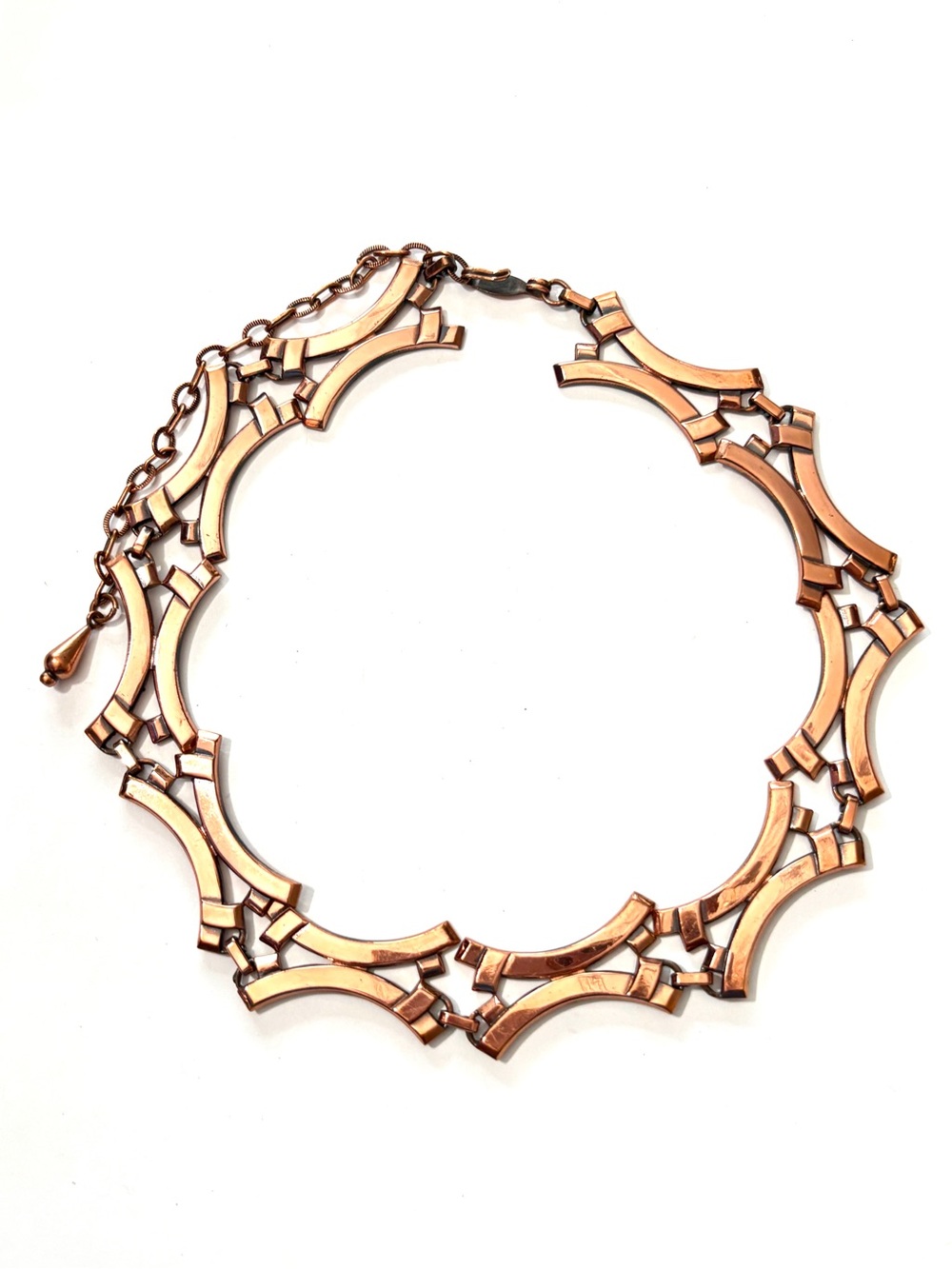 Renoir Signed Vintage 1950s Copper Modernist Geometric Open Link Choker Necklace